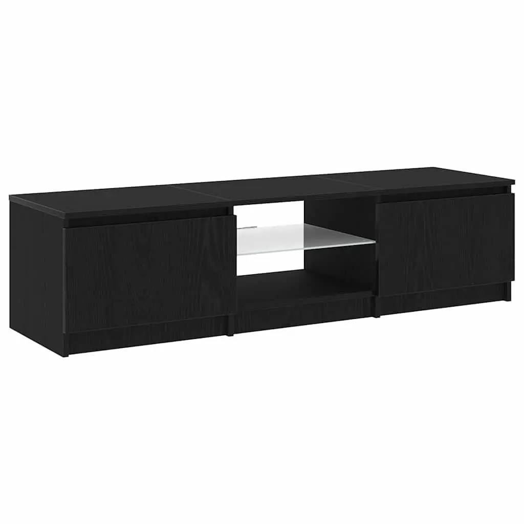 Black Oak Modern TV Cabinet with LED Lights and Shelves