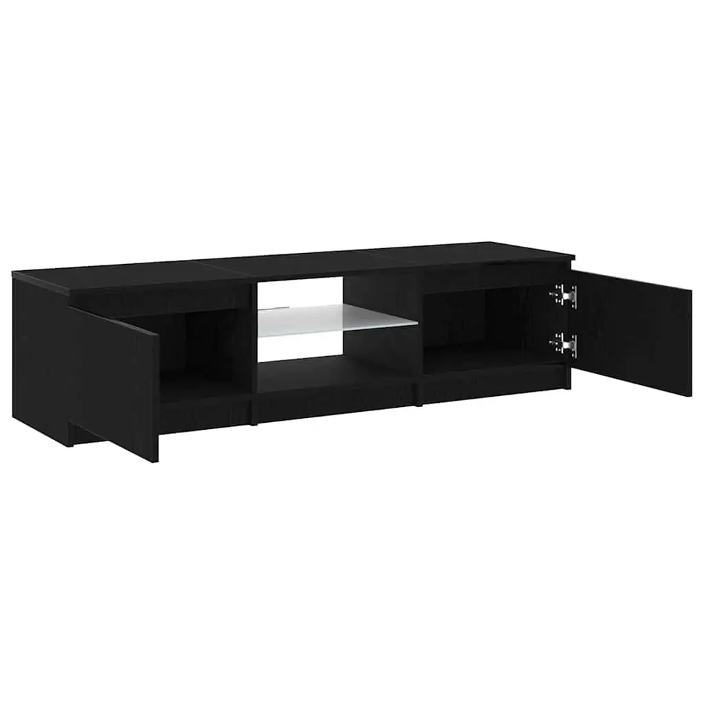 Black Oak Modern TV Cabinet with LED Lights and Shelves