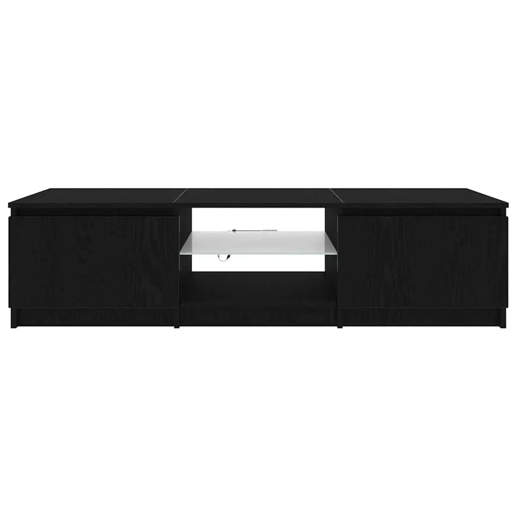 Black Oak Modern TV Cabinet with LED Lights and Shelves