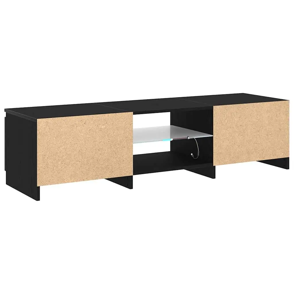 Black Oak Modern TV Cabinet with LED Lights and Shelves