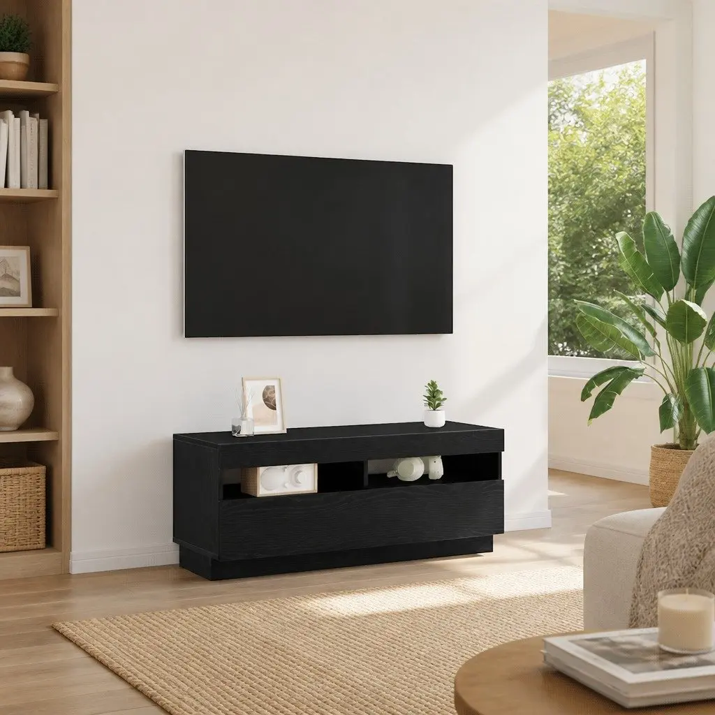 TV Cabinet Black Modern Living Room Entertainment Unit Engineered Wood