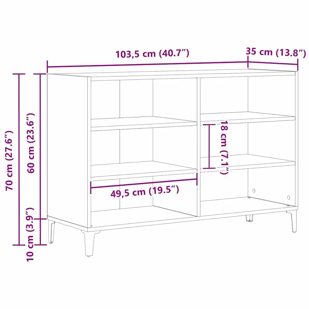 Sideboard Black Oak 103.5 x 35 x 70 cm Engineered Wood Storage Cabinet