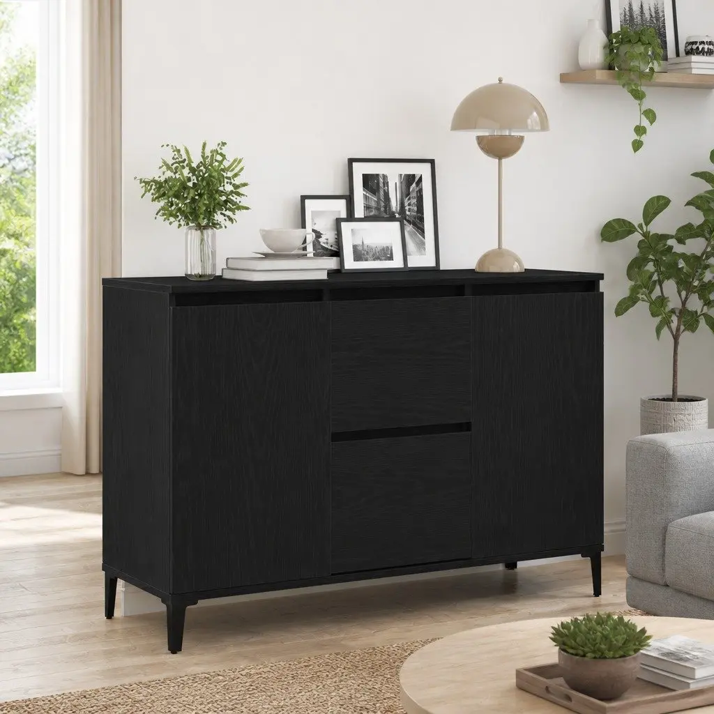 Black Engineered Wood Sideboard Cabinet 104cm