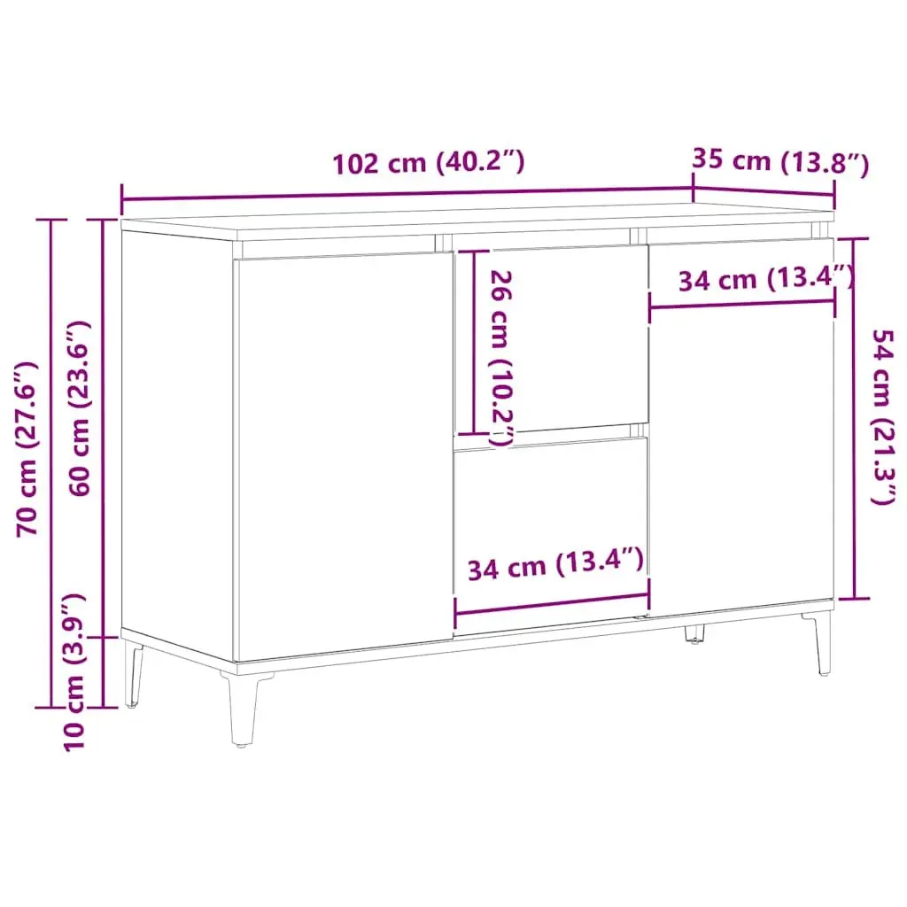 Black Engineered Wood Sideboard Cabinet 104cm