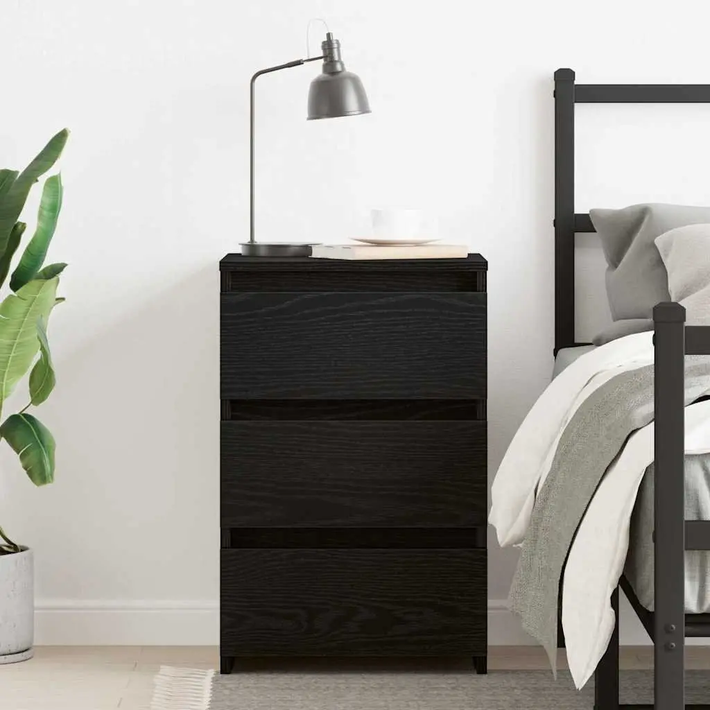 Black Oak Engineered Wood Bedside Cabinet for Storage