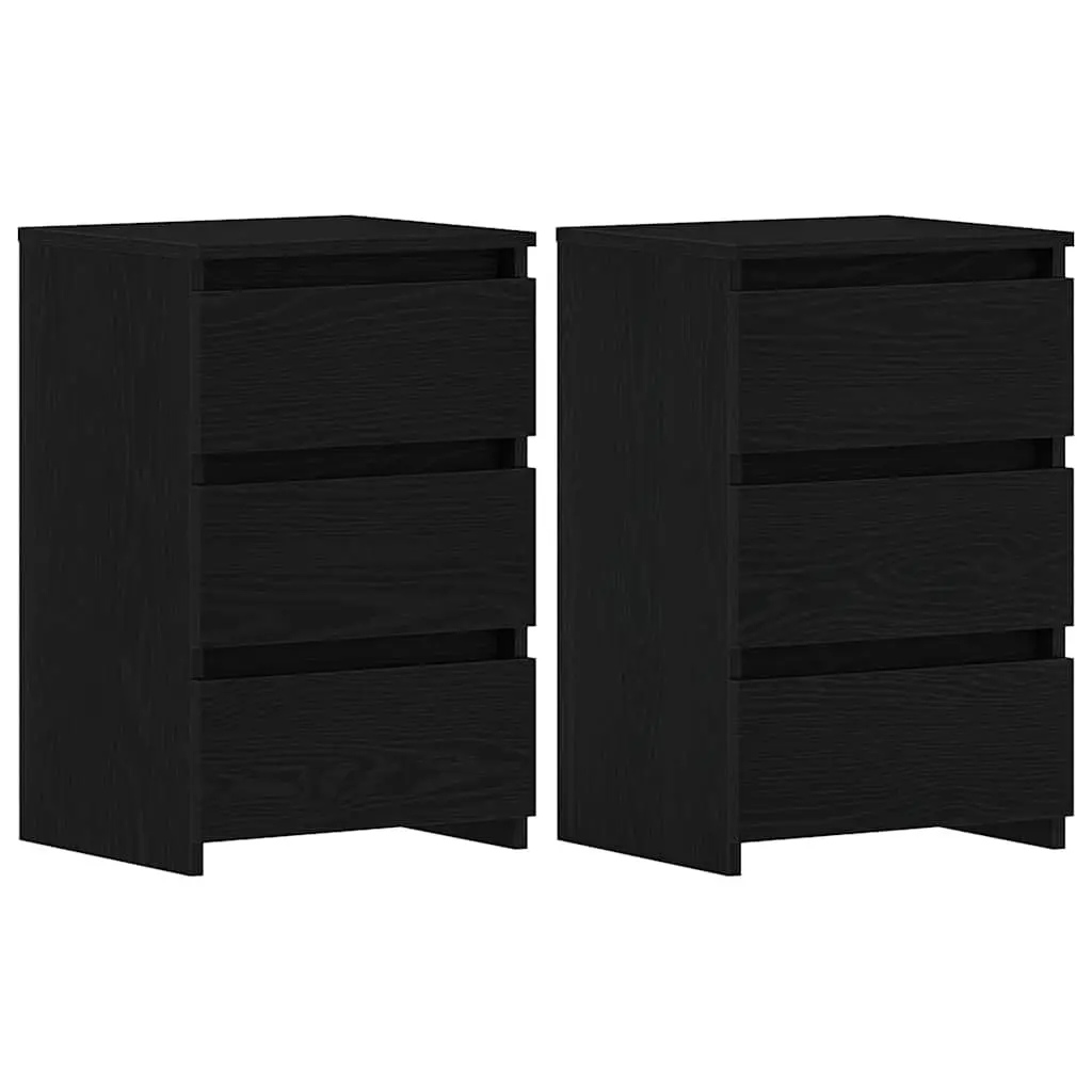 Rustic Black Oak Bedside Cabinet with Drawer Set