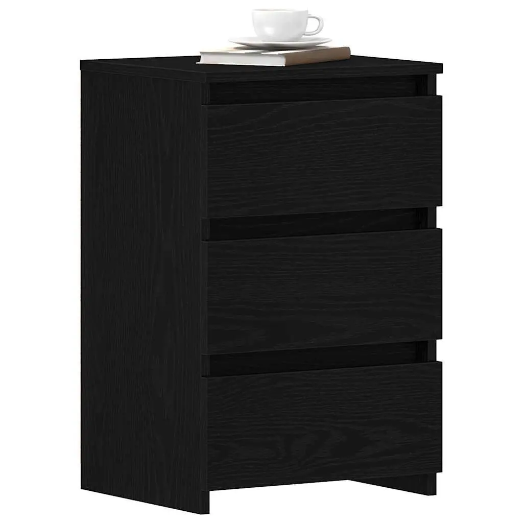 Rustic Black Oak Bedside Cabinet with Drawer Set