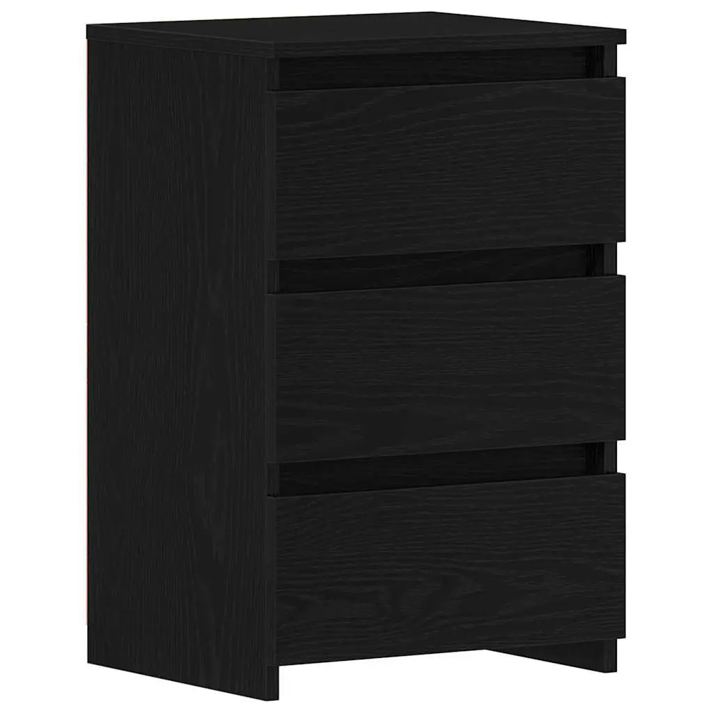 Rustic Black Oak Bedside Cabinet with Drawer Set