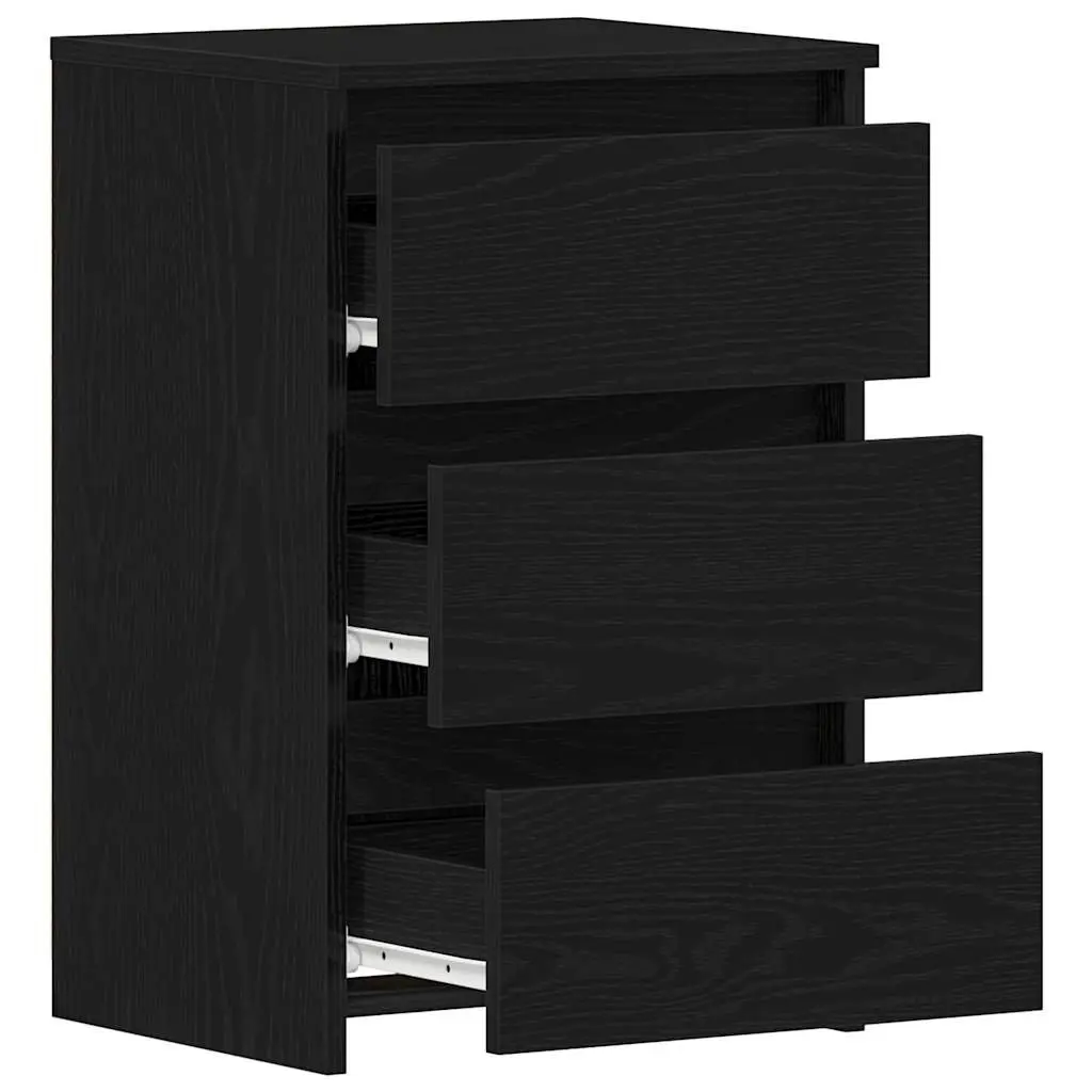 Rustic Black Oak Bedside Cabinet with Drawer Set