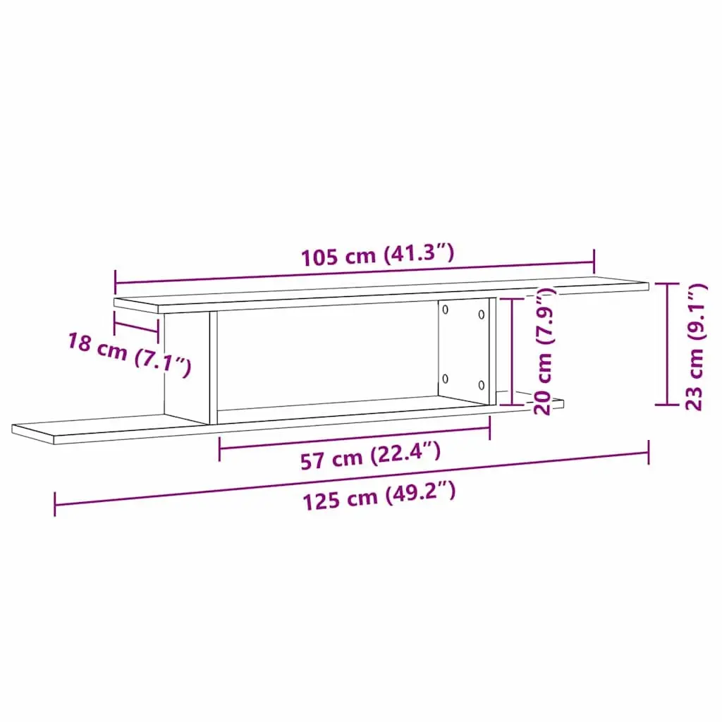 Wall-mounted TV Shelf Black Oak Modern 125cm Engineered Wood