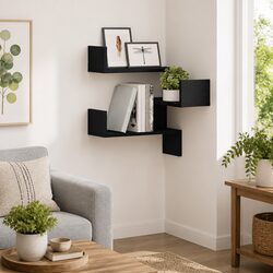 Black Oak Wall Shelf 40 x 40 x 49.5 cm for Modern Living