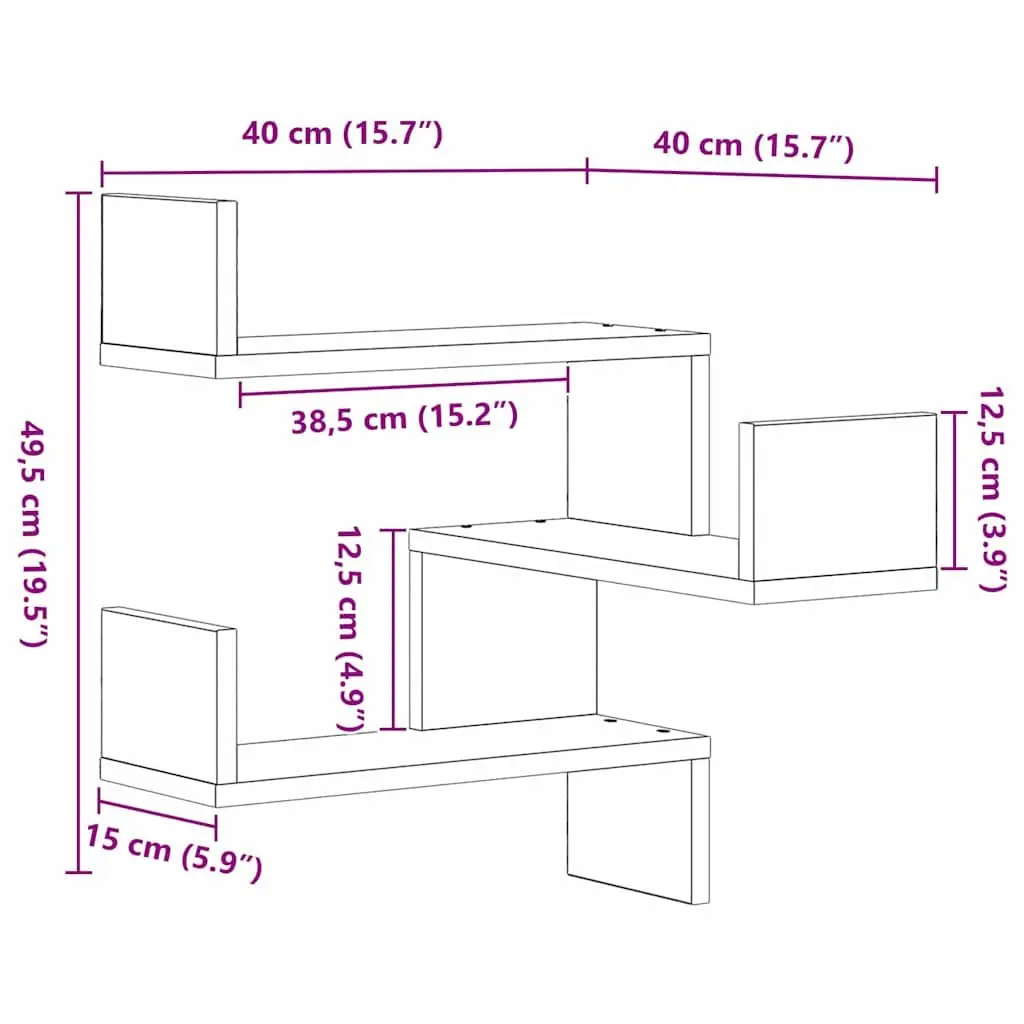 Wall Shelf Black Oak 40 x 40 x 49.5 cm Modern Storage Display Mounted