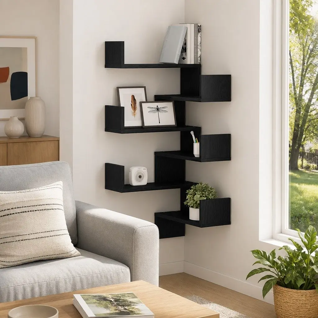 Wall Shelf Black Oak Modern 40 x 40 x 49.5 cm Engineered Wood 2 Pieces