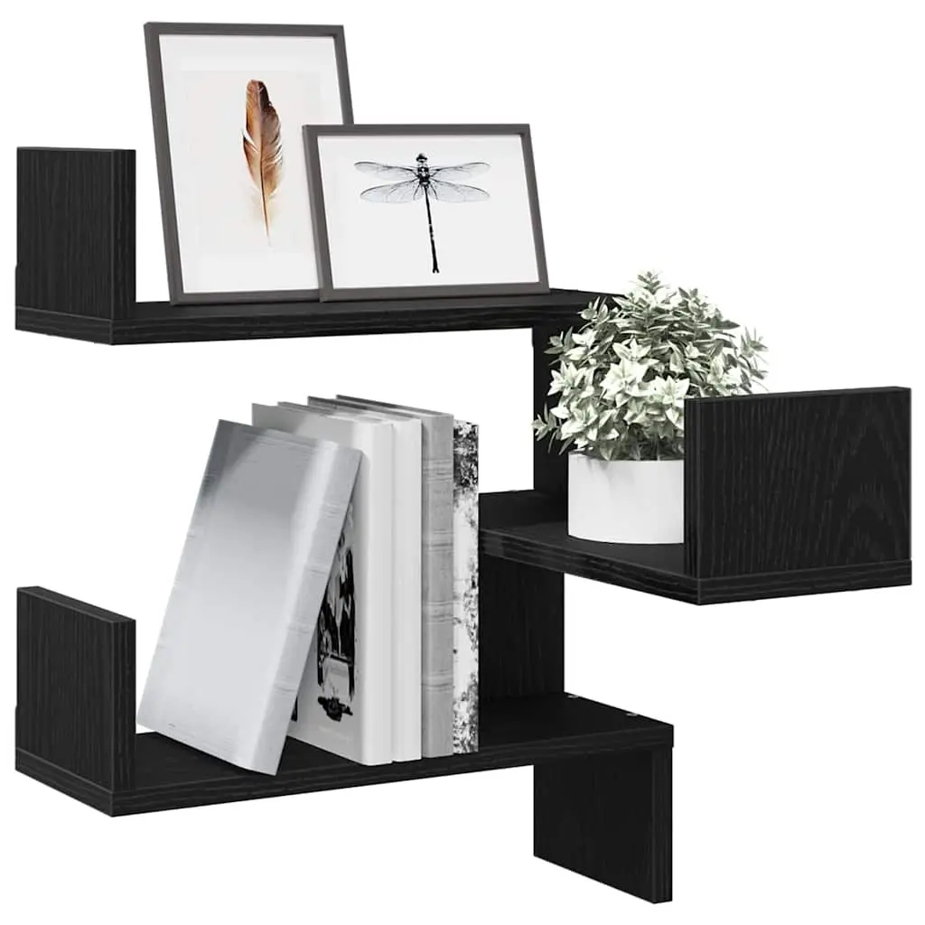 Wall Shelf Black Oak Modern 40 x 40 x 49.5 cm Engineered Wood 2 Pieces