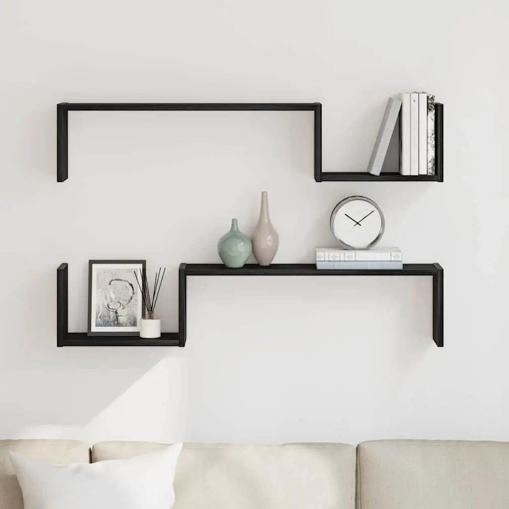 Wall Shelf Black Oak 100 x 15 x 20 cm Modern Storage Display Shelves 2 Pieces