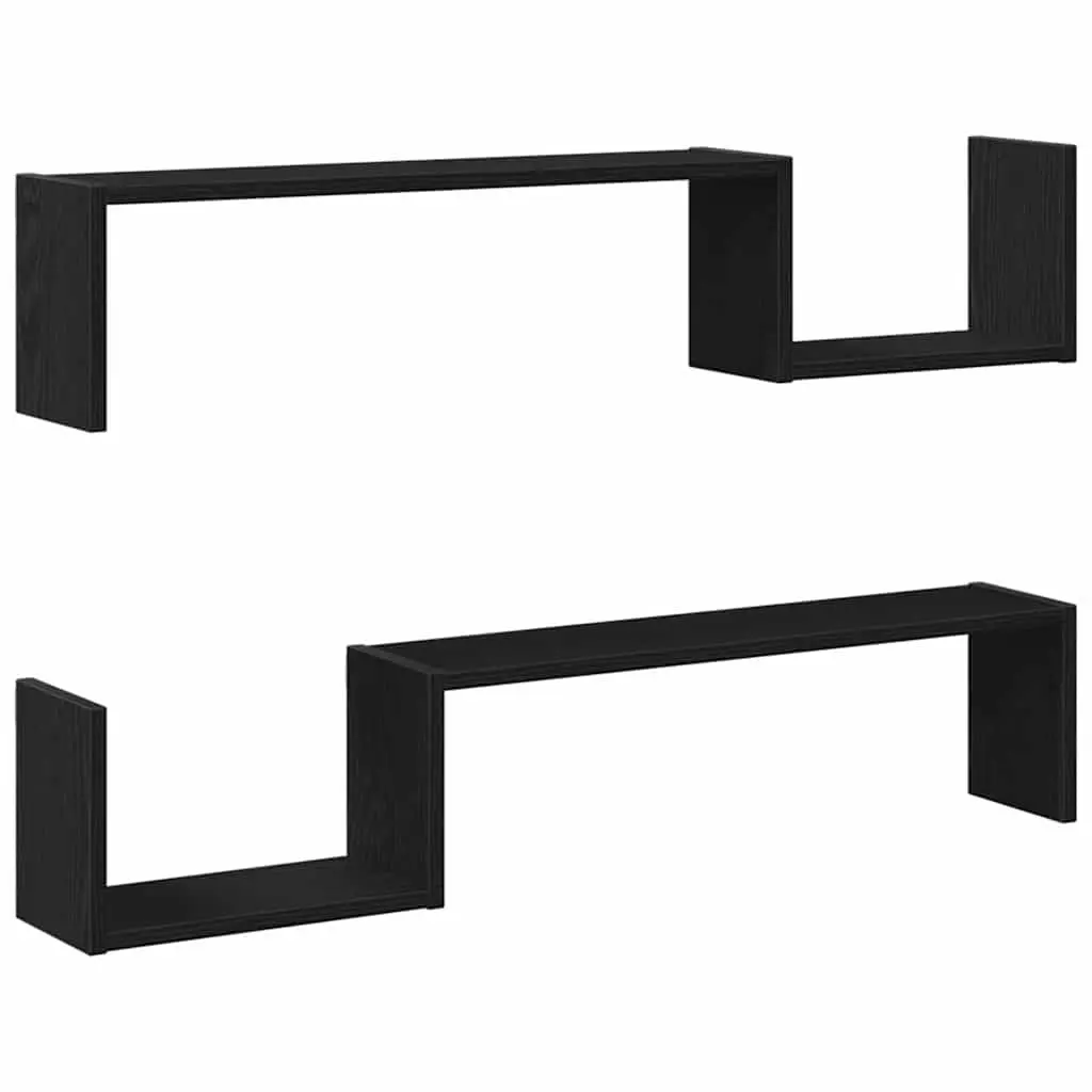 Wall Shelf Black Oak 100 x 15 x 20 cm Modern Storage Display Shelves 2 Pieces