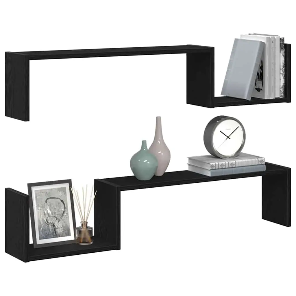 Wall Shelf Black Oak 100 x 15 x 20 cm Modern Storage Display Shelves 2 Pieces
