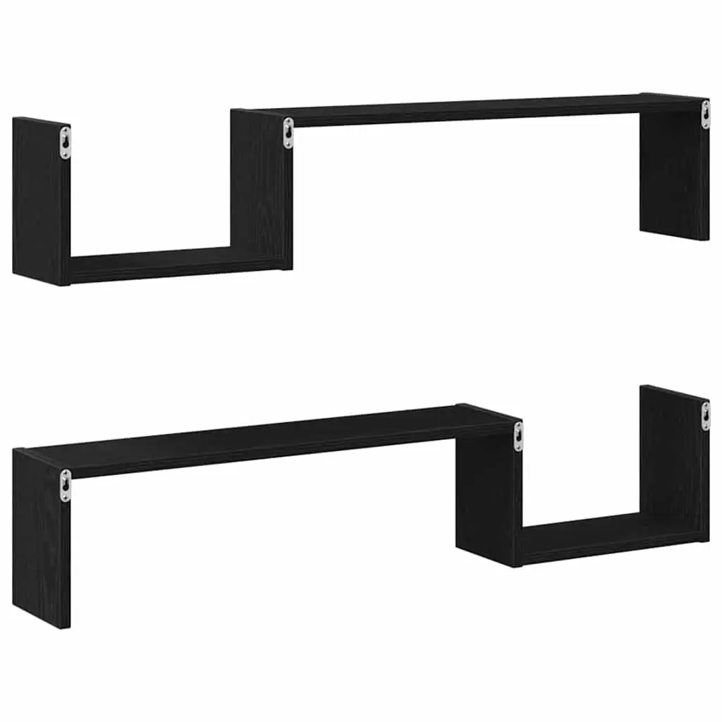 Wall Shelf Black Oak 100 x 15 x 20 cm Modern Storage Display Shelves 2 Pieces