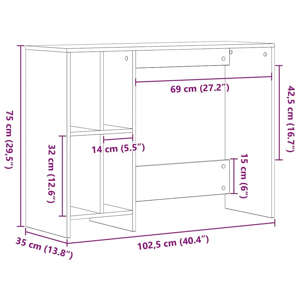 Desk Black Oak Modern 102.5 x 35 x 75 cm Engineered Wood