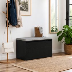 Compact Hall Bench with Storage in Black Oak