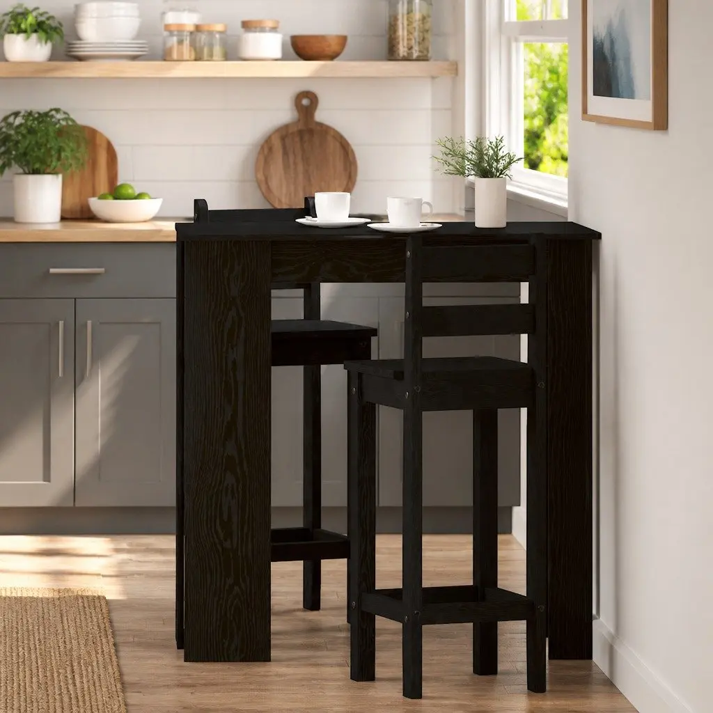Black Oak Bar Table for Kitchen Dining with Storage