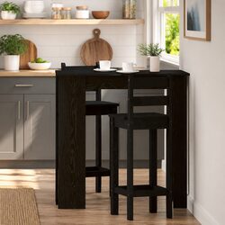Black Oak Bar Table for Kitchen Dining with Storage