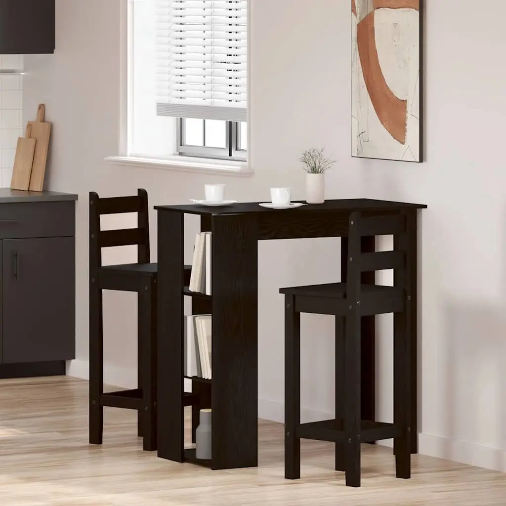 Black Oak Bar Table for Kitchen Dining with Storage