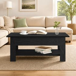 Modern Black Oak Coffee Table for Living Room Storage