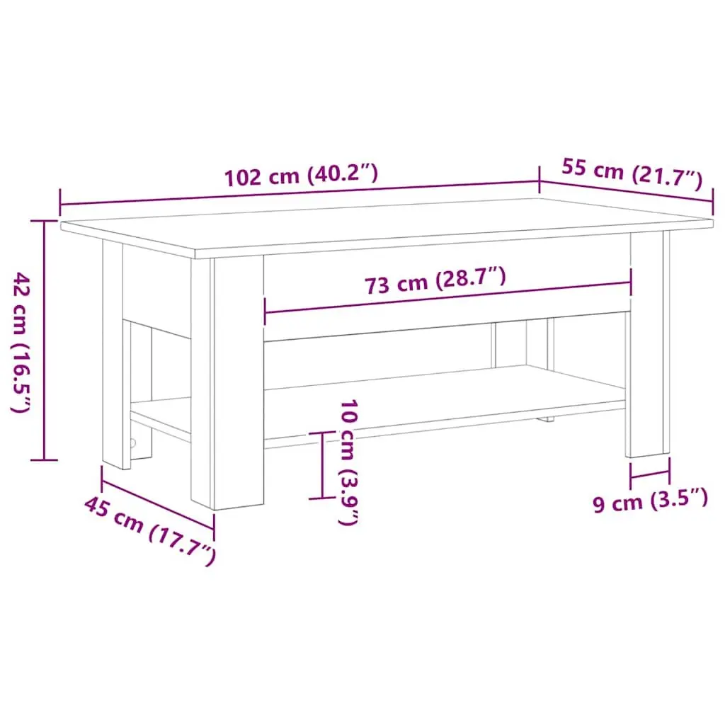 Coffee Table Modern Minimalist 102cm Black Oak Engineered Wood