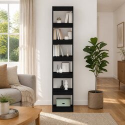Freestanding Black Oak Book Cabinet for Modern Living