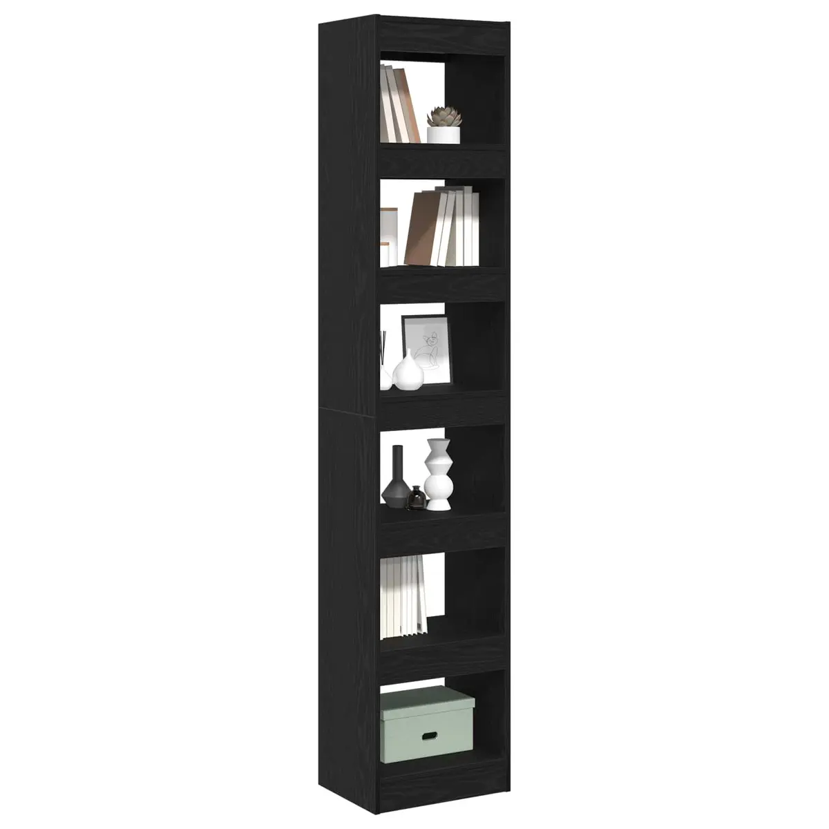 Book Cabinet Black Oak Engineered Wood Freestanding Shelving Unit Lounge Storage
