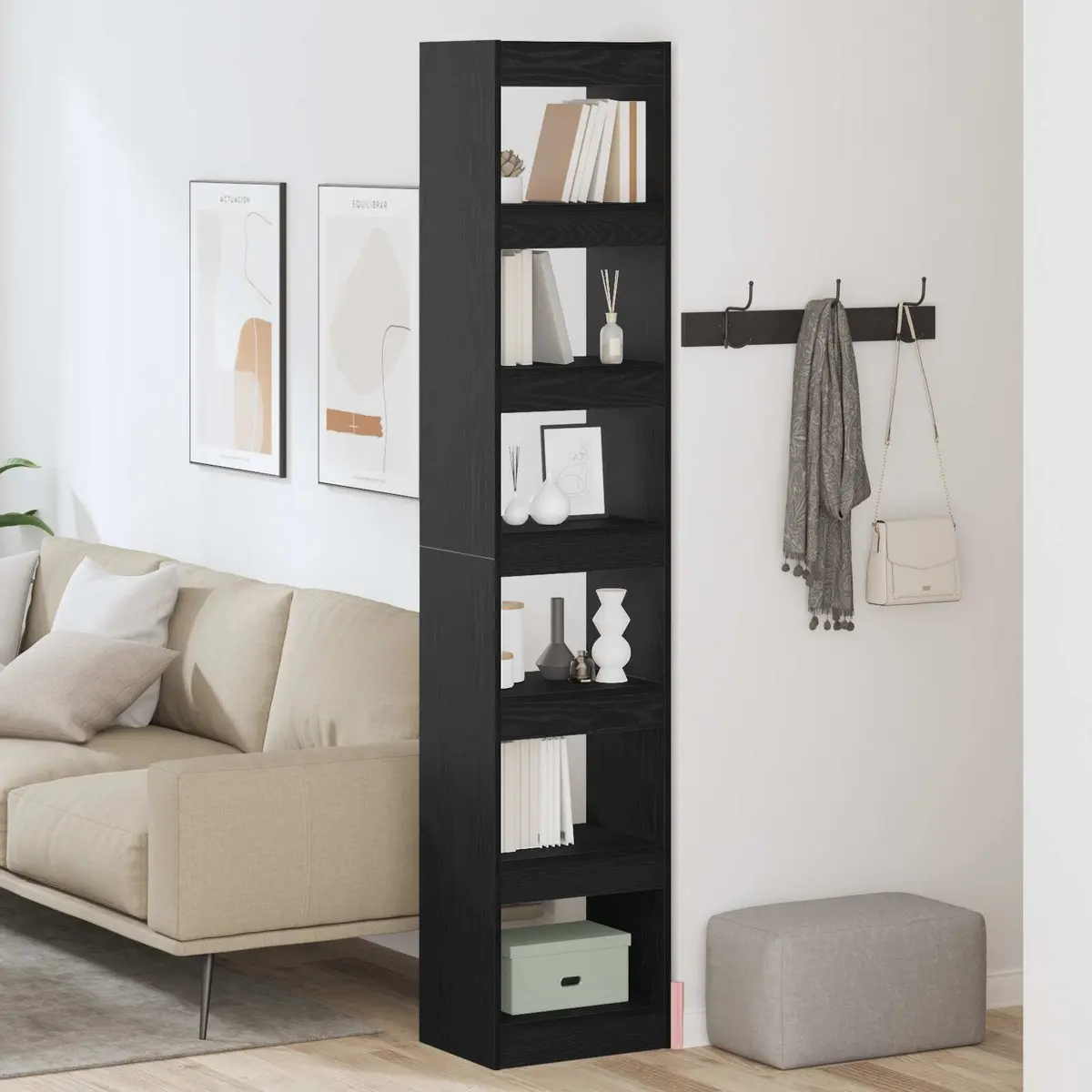 Book Cabinet Black Oak Engineered Wood Freestanding Shelving Unit Lounge Storage