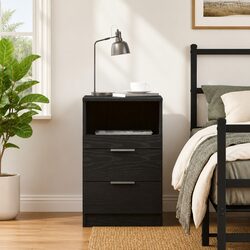 Black Oak Bedside Cabinet with Storage 40x35x65cm
