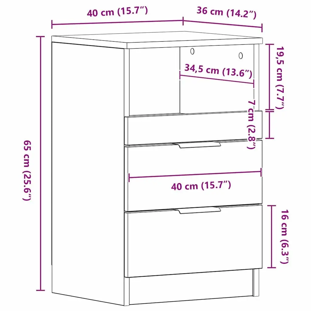 Black Oak Bedside Cabinet with Storage 40x35x65cm