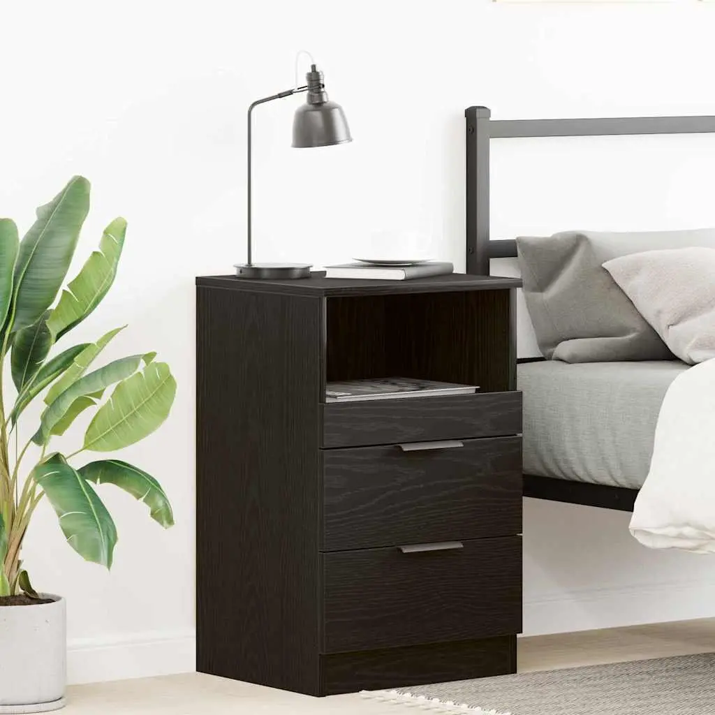 Black Oak Bedside Cabinet with Storage 40x35x65cm