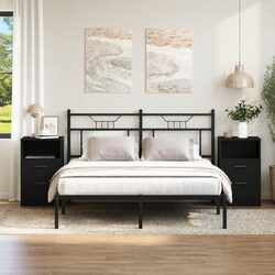 Stylish Black Oak Bedside Cabinets - 2 Piece Set