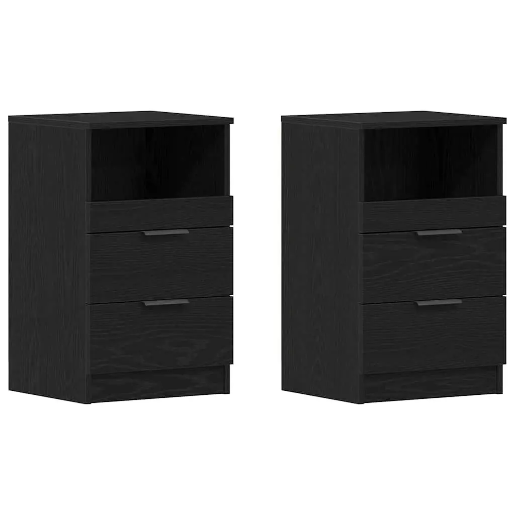 Bedside Cabinet 2 pcs Black Oak Engineered Wood Nightstand Bedroom Storage