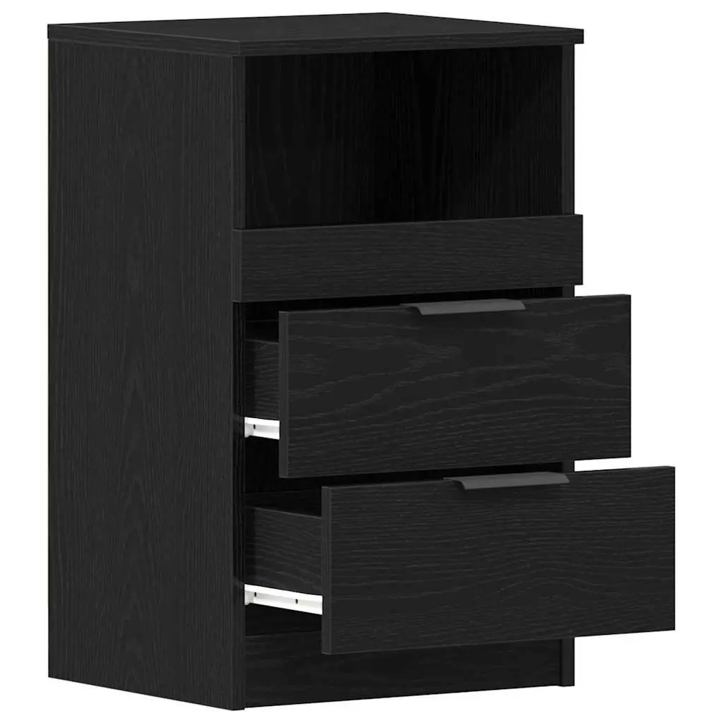Bedside Cabinet 2 pcs Black Oak Engineered Wood Nightstand Bedroom Storage