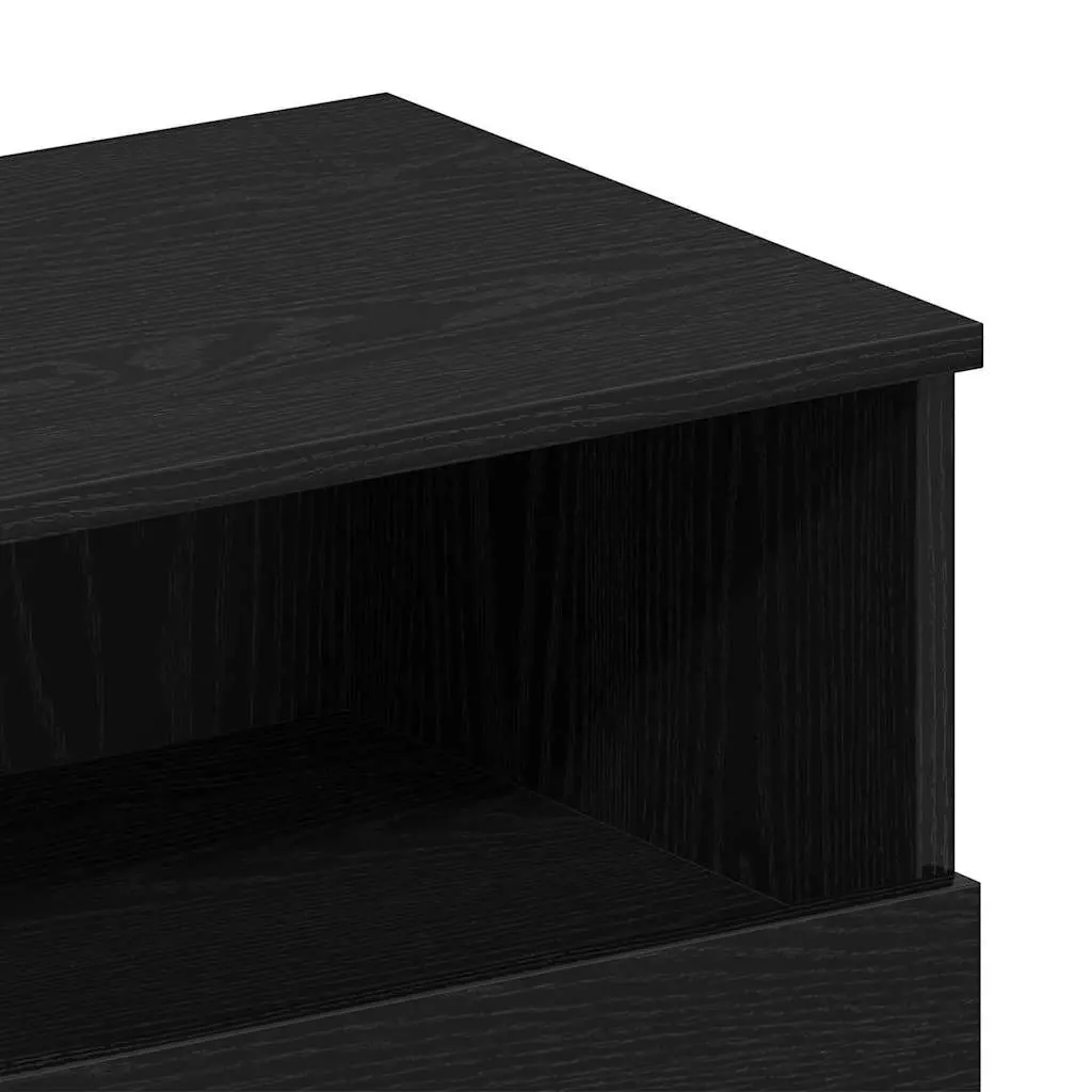 Bedside Cabinet 2 pcs Black Oak Engineered Wood Nightstand Bedroom Storage