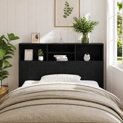 Wall-Mounted Black Oak Headboard Cabinet for Bedrooms