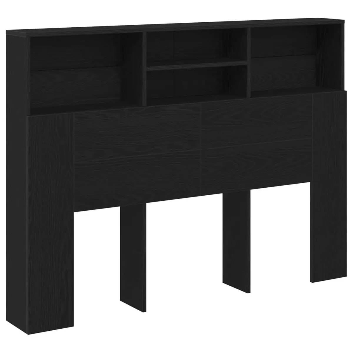 Wall-Mounted Black Oak Headboard Cabinet for Bedrooms