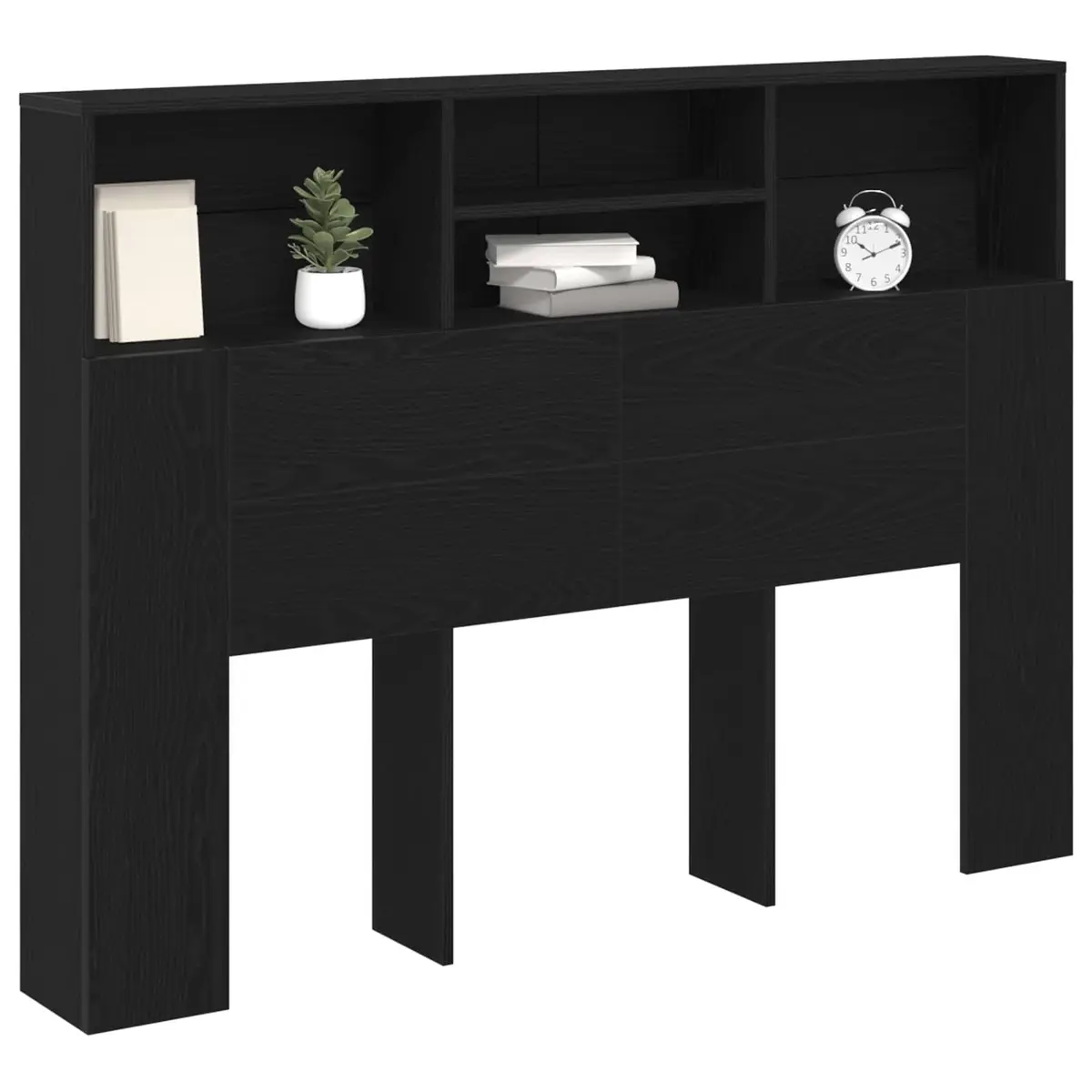 Wall-Mounted Black Oak Headboard Cabinet for Bedrooms