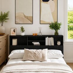 Wall-Mounted Headboard Cabinet in Black Oak 160cm