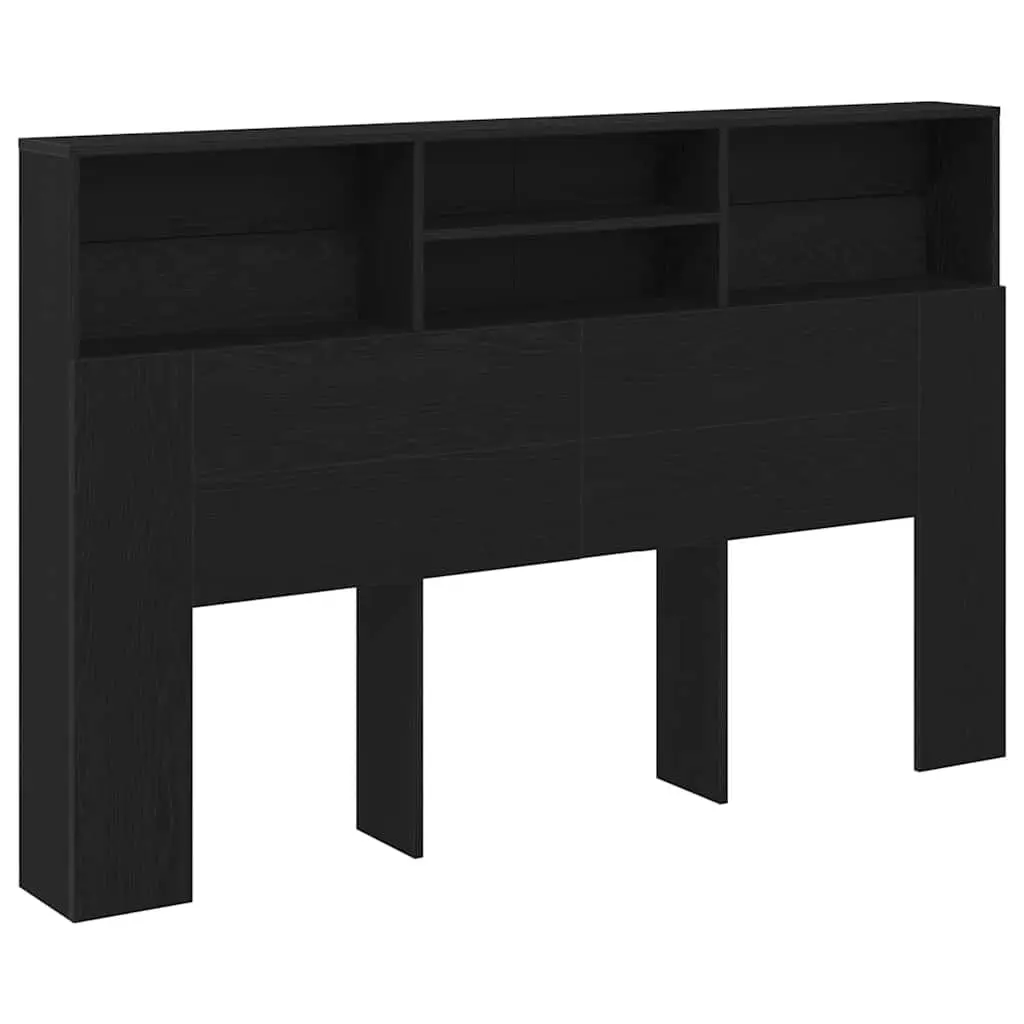 Wall-Mounted Headboard Cabinet Black Oak 160cm Engineered Wood Bedroom Storage Shelving Unit