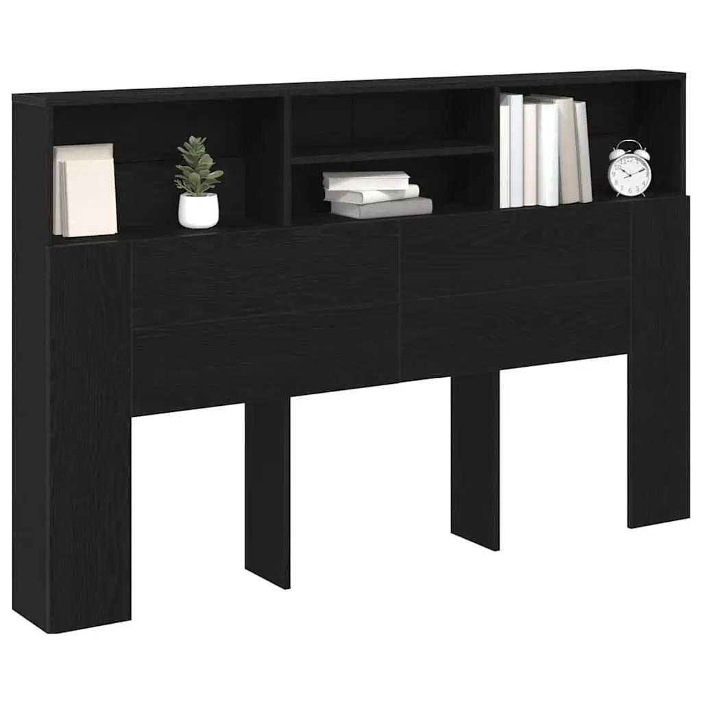 Wall-Mounted Headboard Cabinet Black Oak 160cm Engineered Wood Bedroom Storage Shelving Unit
