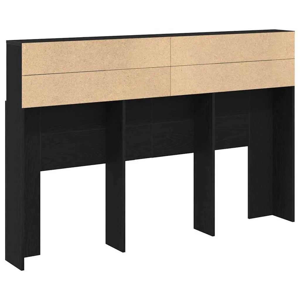 Wall-Mounted Headboard Cabinet Black Oak 160cm Engineered Wood Bedroom Storage Shelving Unit