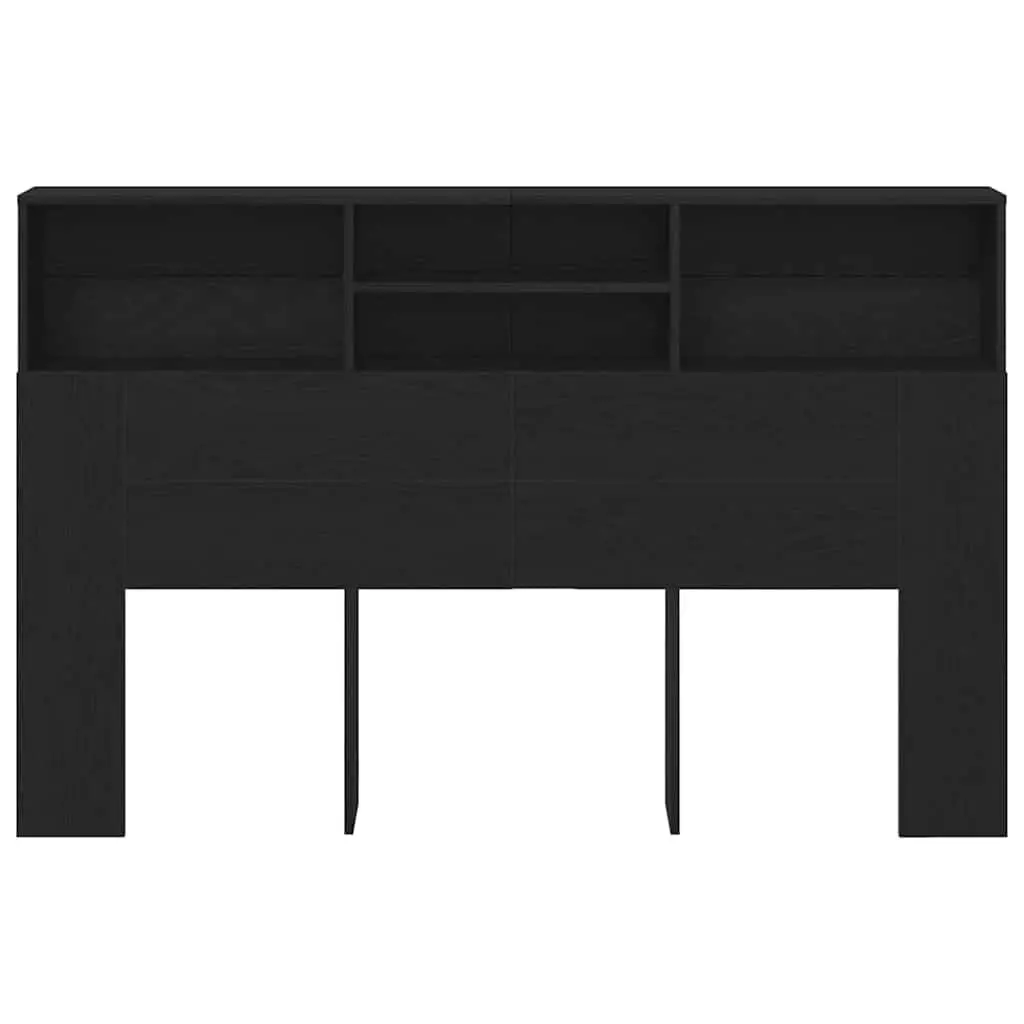 Wall-Mounted Headboard Cabinet Black Oak 160cm Engineered Wood Bedroom Storage Shelving Unit