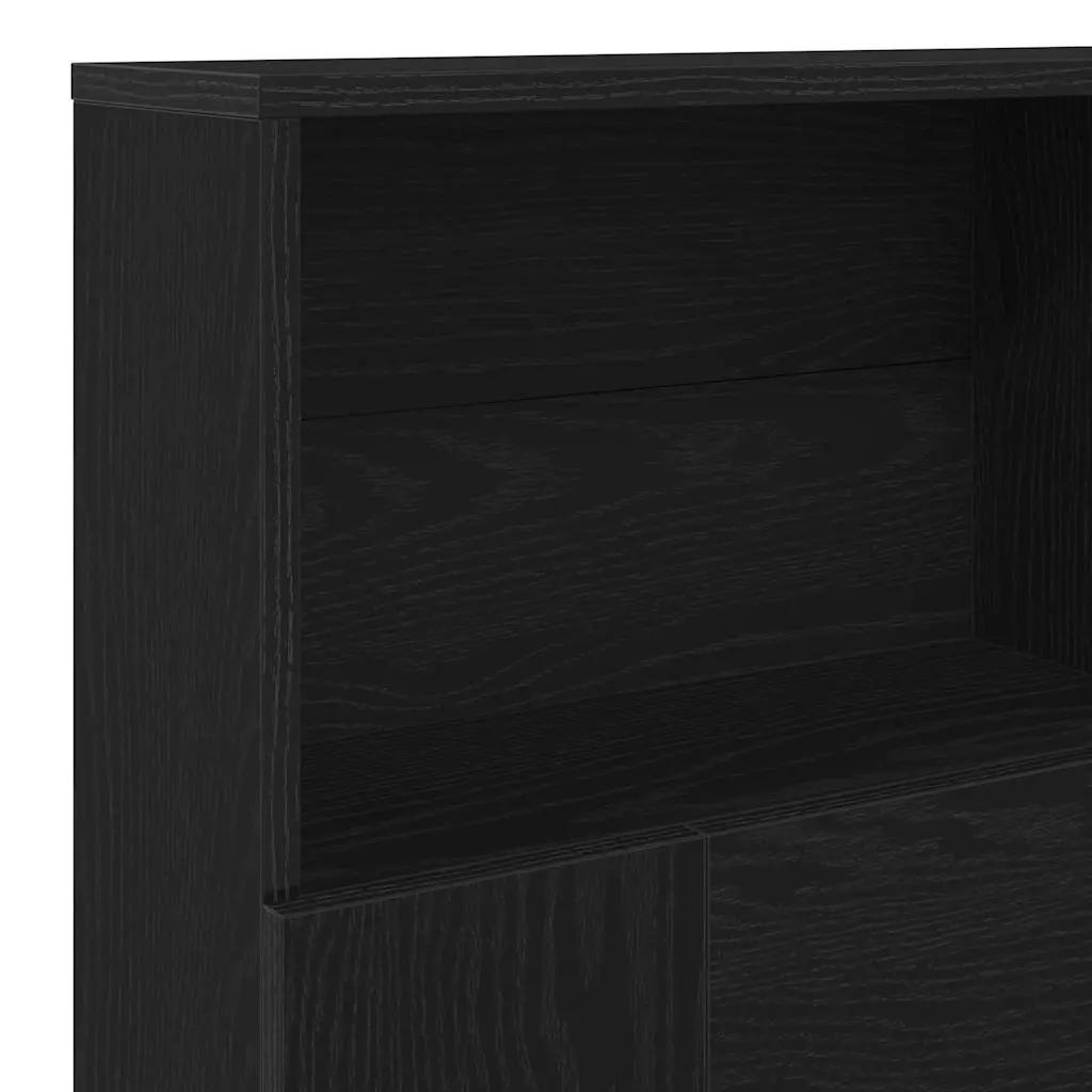 Wall-Mounted Headboard Cabinet Black Oak 160cm Engineered Wood Bedroom Storage Shelving Unit