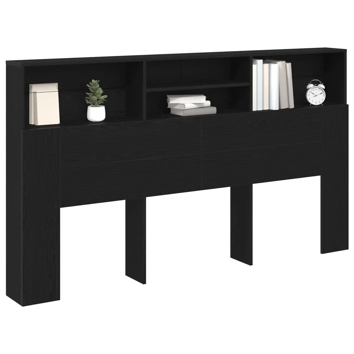 Black Oak Wall-Mounted Headboard Cabinet for Storage