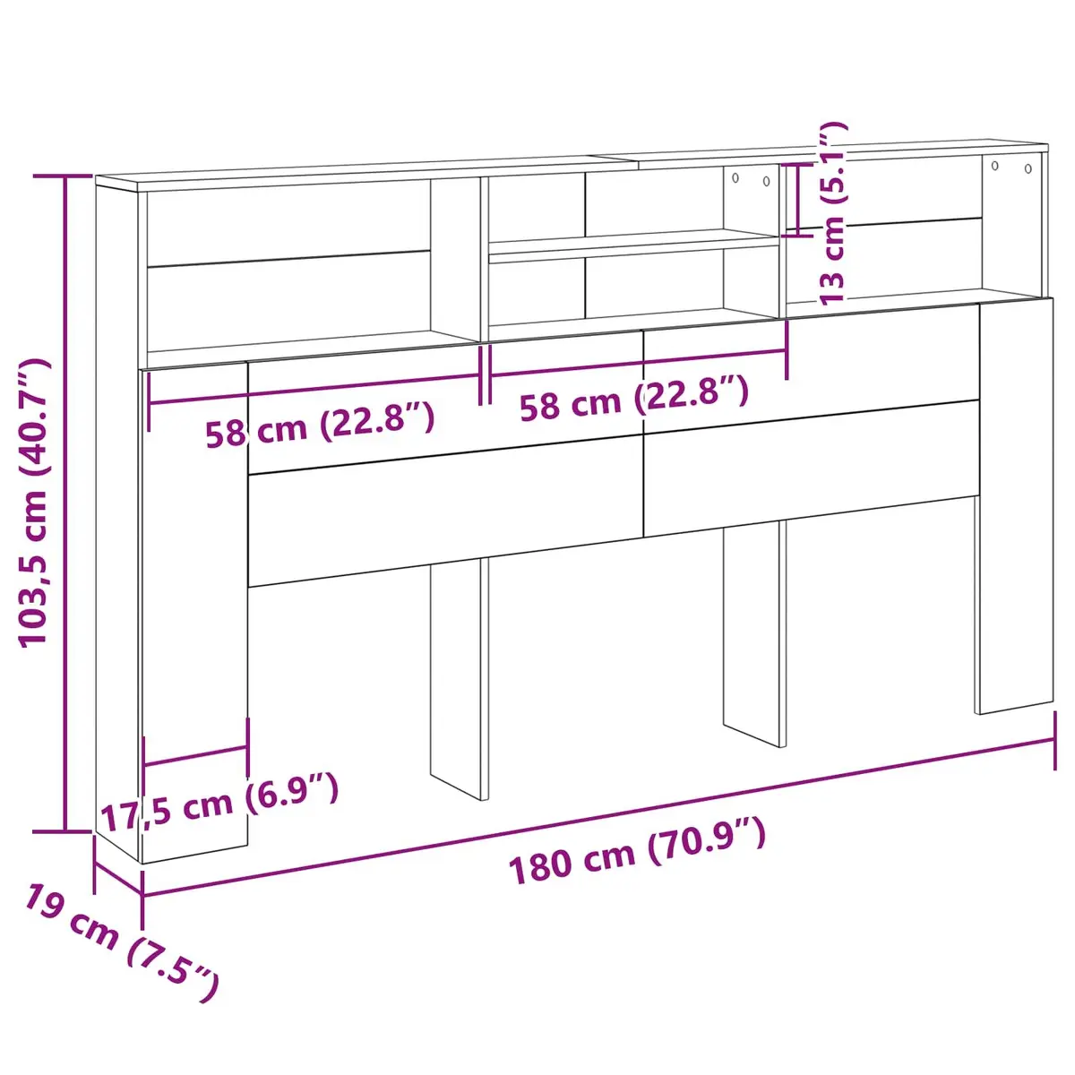 Black Oak Wall-Mounted Headboard Cabinet for Storage